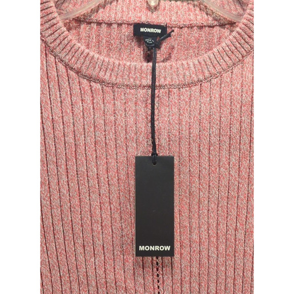 MONROW Ribbed Cotton Sweater – Women’s Medium – Cropped Pink – Fitted Y2K Style - Picture 4 of 10